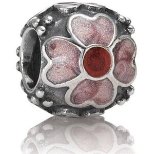 Authentic Retired Pandora Red Enamel Daisy Oxidized Charm S925 Ale
